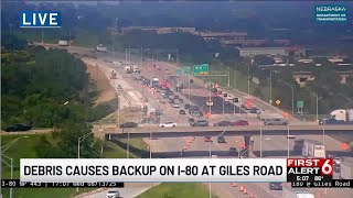 Debris causes backup on I-80 at Giles Road
