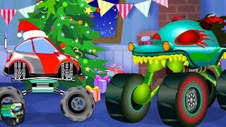 Haunted House Monster Truck and Little Santa Cartoon Video for Children