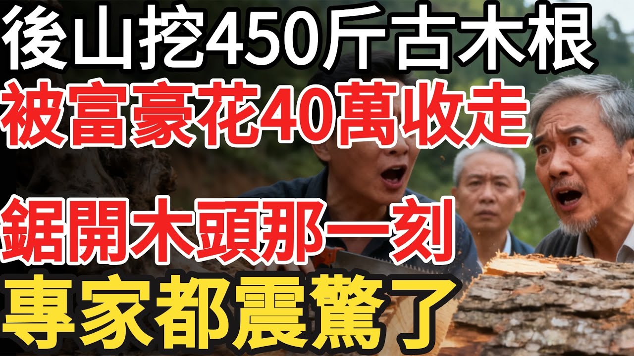 後山挖出450斤古木根，被富豪花40萬收走，鋸開木頭那一刻專家都震驚了#奇闻 #故事分享 #故事頻道 #情感 #分享