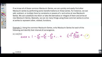 Section 10-14 Video 2- Finding Taylor or Maclaurin Series for a Function