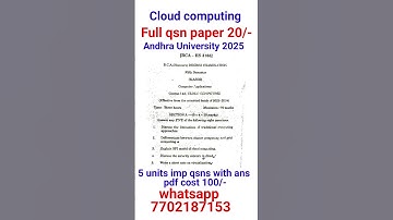 cloud computing degree 5th semester old question paper 2025 #andhrauniversity #BCA #cloudcomputing