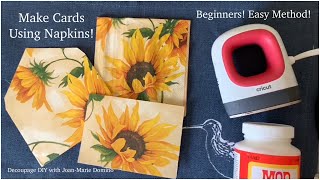 How to make cards with napkins / AMAZING “new” tip / Beginners / “Iron-on” Plastic Wrap & Mod Podge