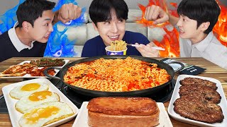 MUKBANG ASMR | KOREAN FIRE NOODLES & FRIED EGG & CHEESE SPAM & Kimchi ! KOREAN FOODS