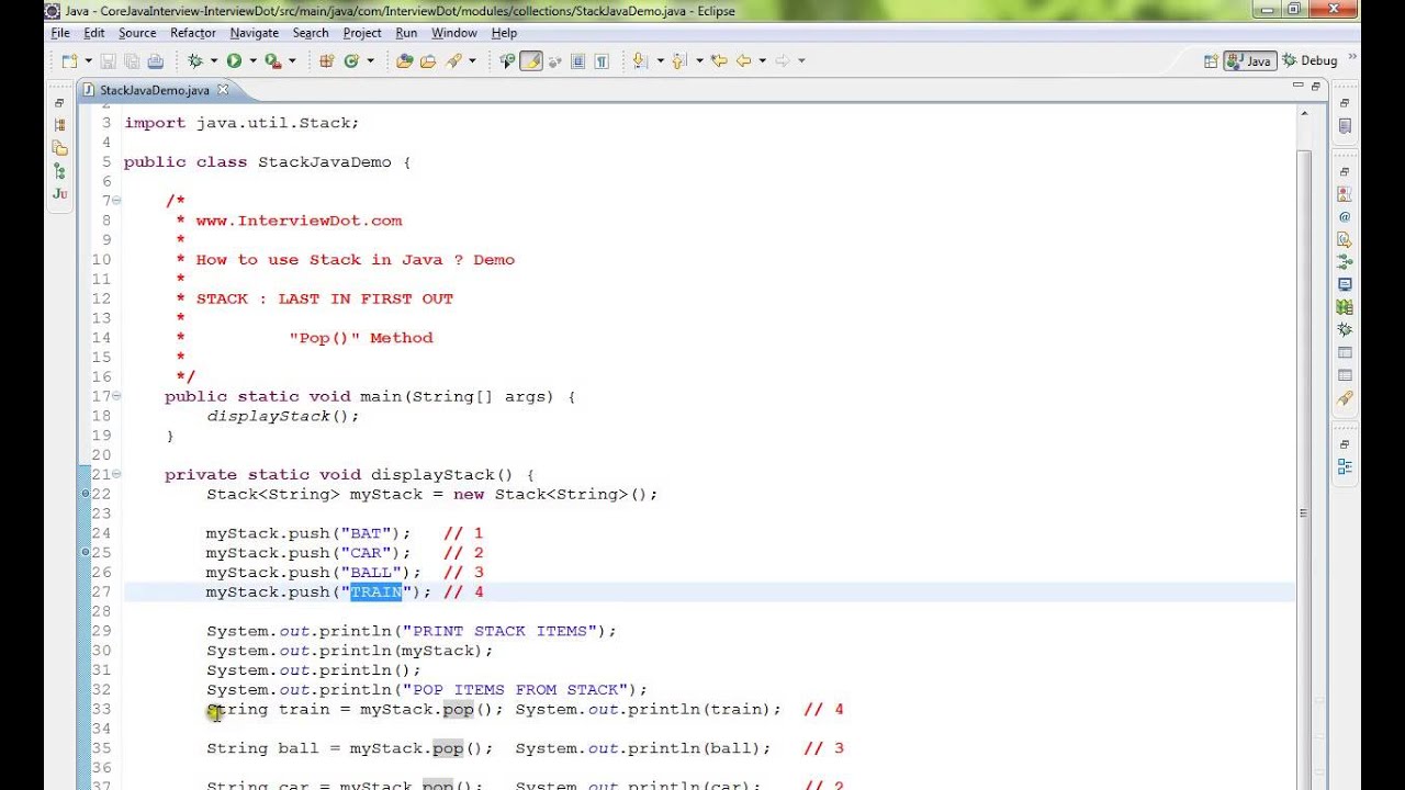 JAVA STACK POP METHOD EXAMPLE DEMO YouTube