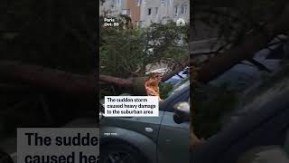 Video shows a suspected tornado tearing through the outskirts of Paris