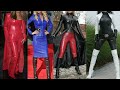 latest stylish eye catching latex leather long power dresses for women and girls