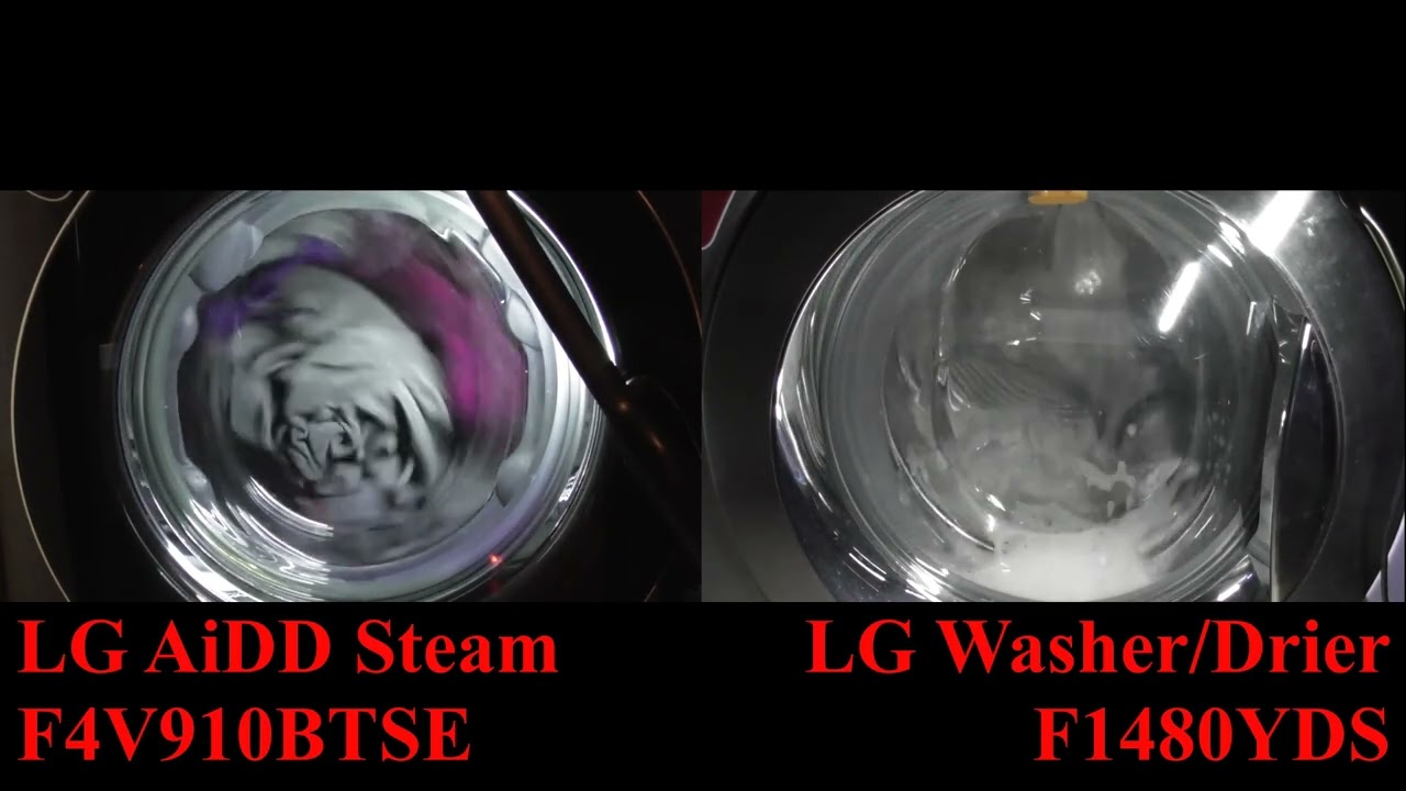 LG AiDD Steam F4V910BTSE vs LG Washer Drier F1480YDS Mixed cycle with Prewash & Intensive wash race