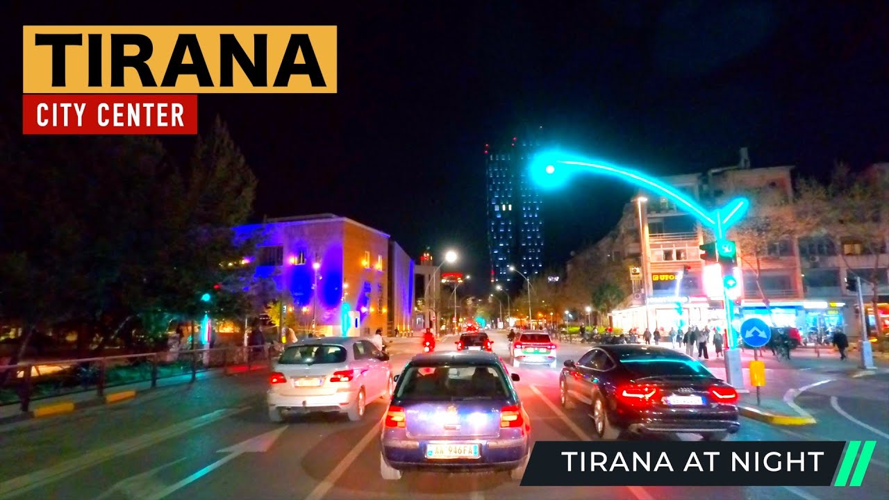 TIRANA, ALBANIA - SPRING DRIVING IN TIRANA CITY - DRIVING DOWNTOWN - NIGHT DRIVE  [4KHDR]