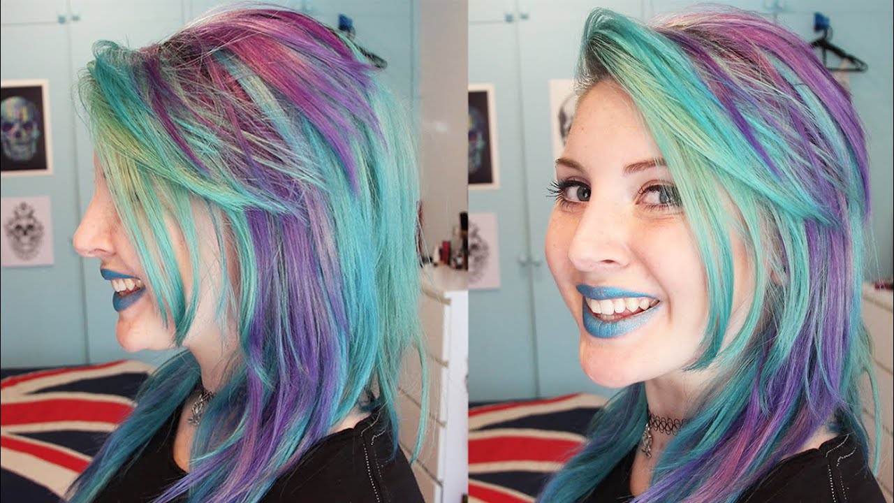 blue and purple hair fade
