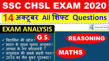 SSC CHSL (14 October 2020, All Shifts) | Exam Analysis | Asked Questions | Maths | GS | Reasoning