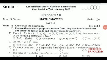 10th standard maths first revision 2023 test original question paper kanniyakumari English medium