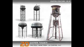 Industrial Structures- vol 2 – 20 Water Tower Structure (Game Ready-Low Poly)