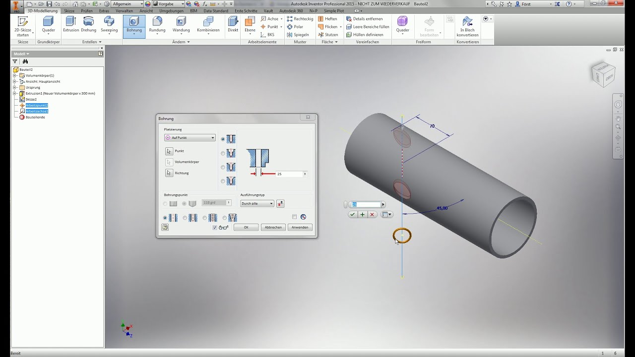 How To Inventor 2015 Bohrung Auf Punkt