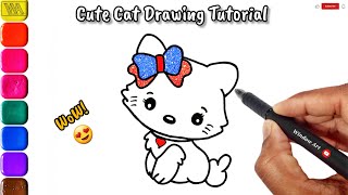 Cute Cat Glitter Drawing | How to draw a cute cat | #kids #drawing
