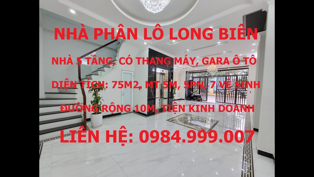 Bán nhà phân lô Long Biên, 5 tầng, thang máy, gara ô tô, DT 75m2, MT 5m, 5PN, 7WC, vào ở ngay, 2021