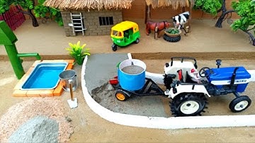 diy tractor making science project || concrete bridge |cow miniature | how to make slime part - 4