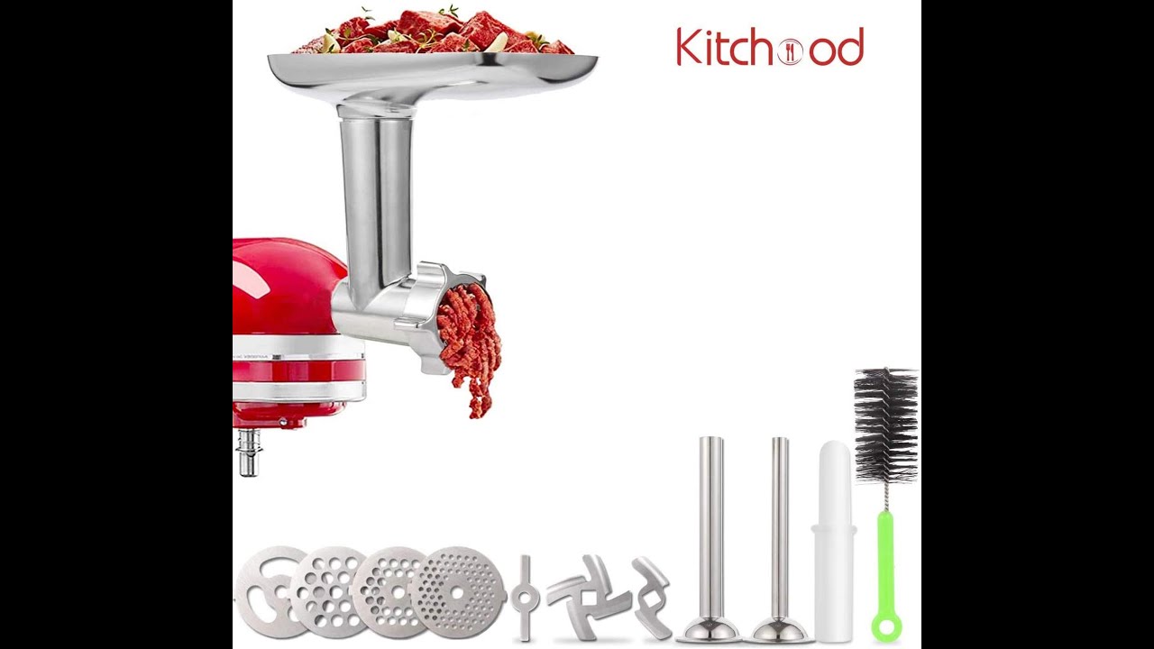 Kitchood Meat grinder Attachment for KitchenAid Stand Mixers, Accessories  Included 2 Sausage Stuffer Tubes, Durable Metal Food grinder At