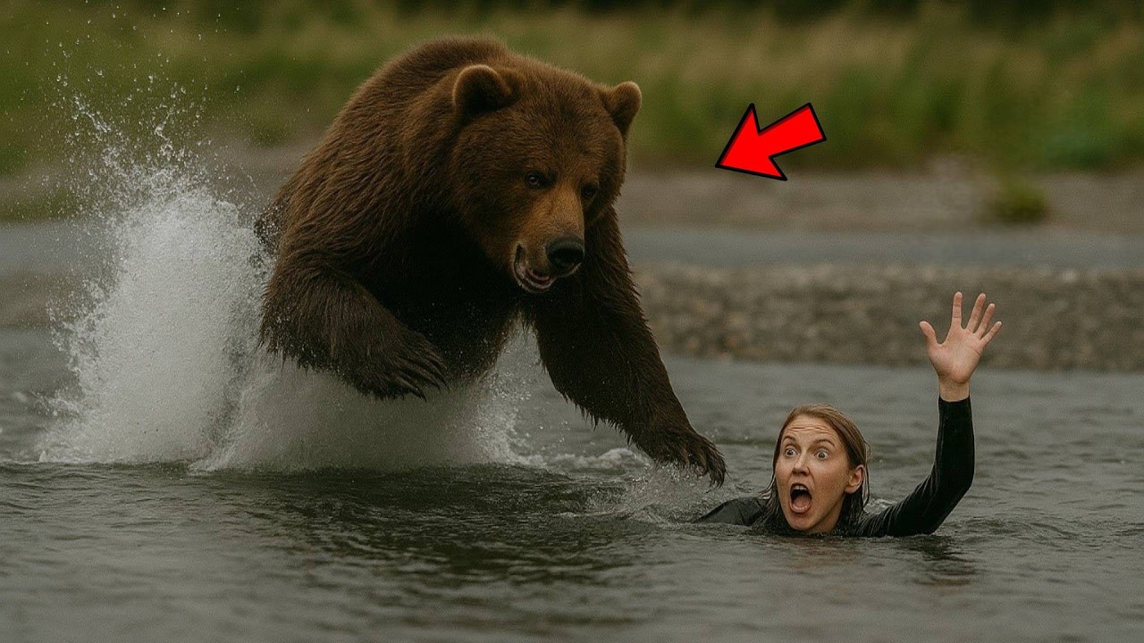 Медведь бросился к тонущей девушке, все замерли и приготовились к худшему!