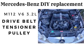 DIY Mercedes Benz change drive serpentine belt, tensioner pulley replacement CLK C 320 V6 3.2L M112