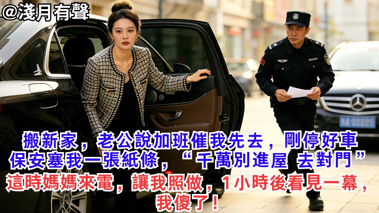 搬新家，老公說加班催我先去，剛停好車，保安塞我一張紙條，“千萬別進屋，去對門”這時媽媽來電，讓我照做，1小時後，看見一幕，我傻了！#為人處世#生活經驗#情感故事#故事#小說#婚姻