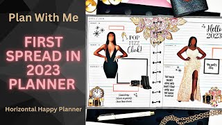 PLAN WITH ME | FIRST SPREAD IN NEW 2023 PLANNER | HORIZONTAL HAPPY PLANNER