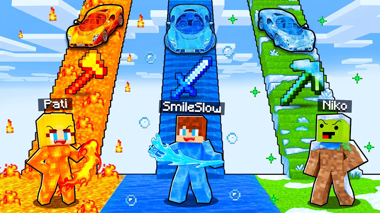 Schody Żywiołów OGIEŃ vs WODA vs ZIEMIA w Minecraft! (Pati, SmileSlow, Niko)