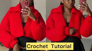 Crochet Chunky Cardigan with Collar