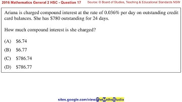 2016 Maths General 2 HSC Q17 Find compound interest charged on $780 credit card purchase for 24 days