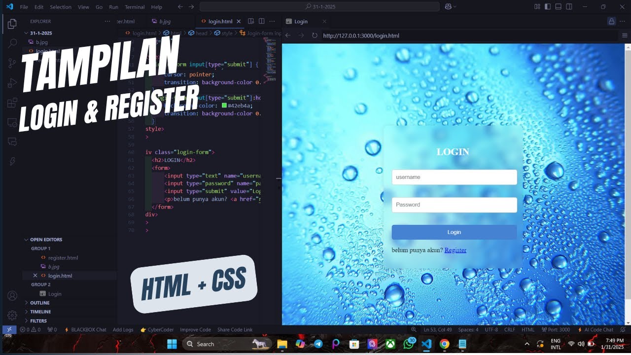 HALAMAN LOGIN DAN REGISTER HTML CSS : Source Code Form Login & Register ...
