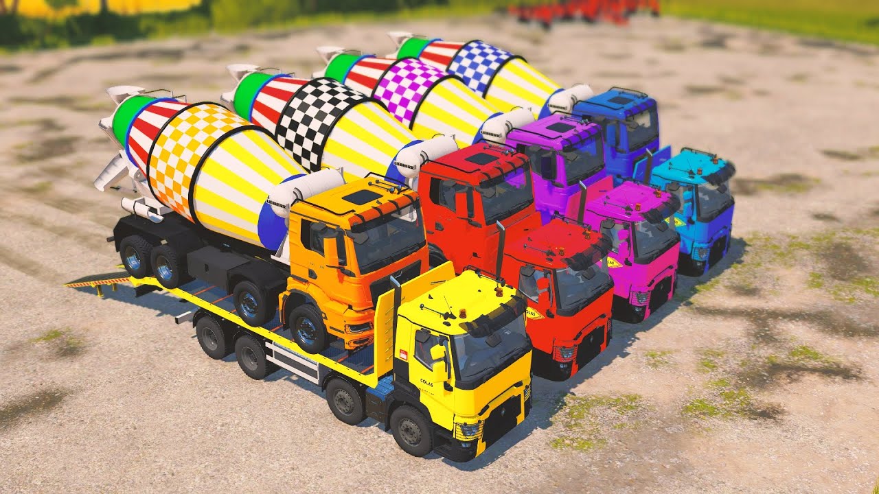 COLORFUL MIXER TRUCK TRANSPORT TO THE FACTORY | FS22