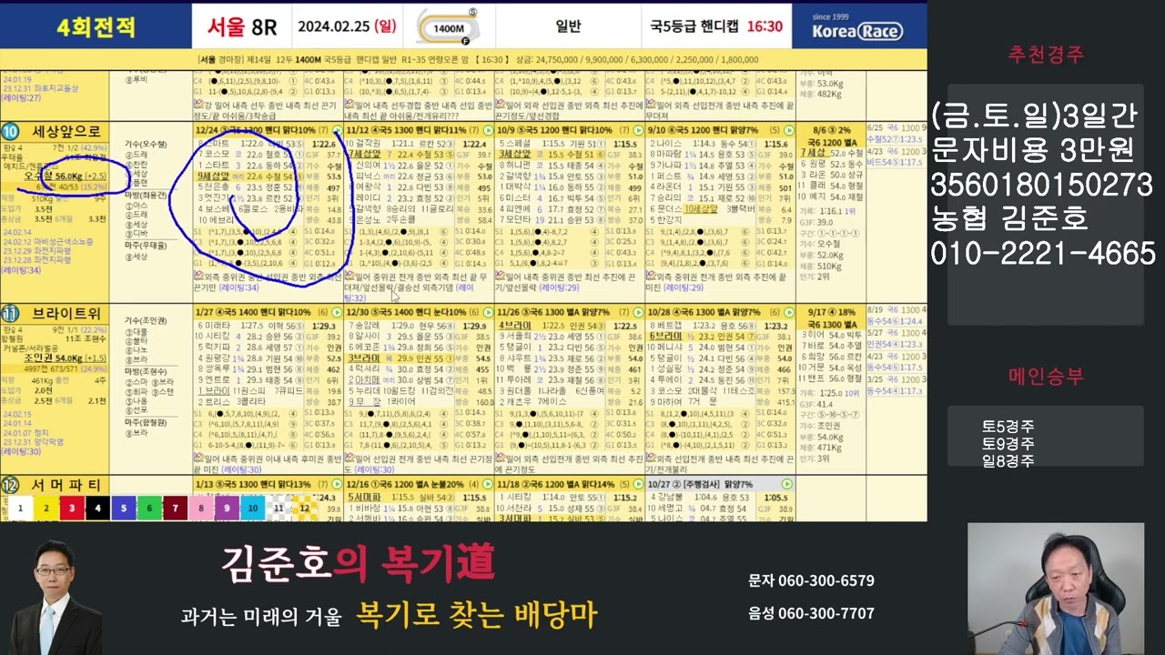 2월24-25일 토/일요경마 붙어 볼만한 경주와 배당 노림수!!