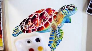 watercolor painting turtle sea timelapse bird