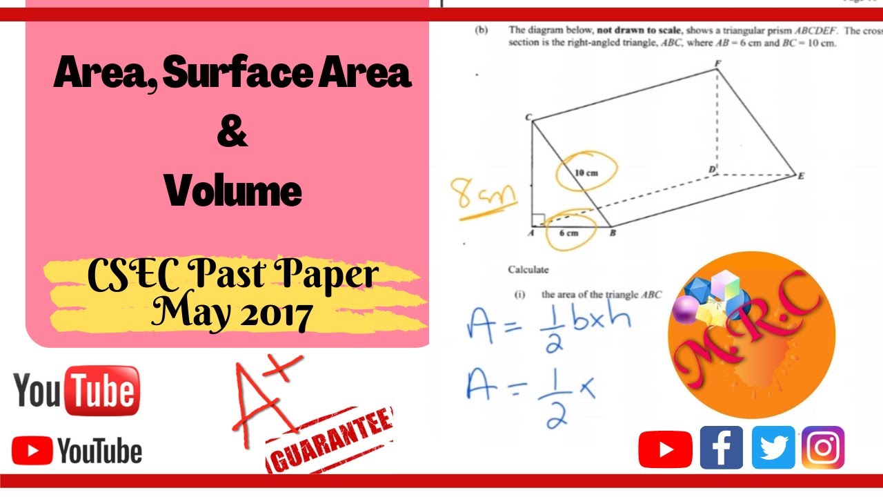 CSEC Past Paper - Surface Area and Volume - May 2017 - YouTube
