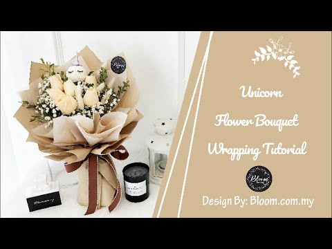 Flower Bouquet Wrapping Tutorial (Unicorn with Roses Bouquet Design) || Wrapping Ideas & Technique