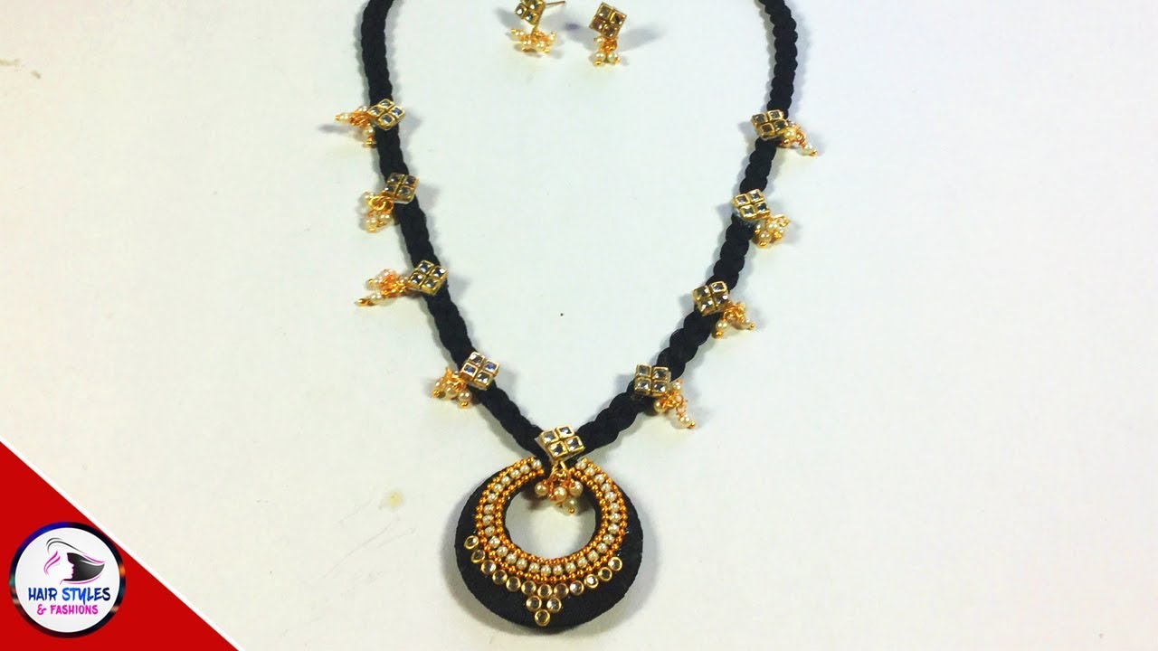 DIY How To Make Black Silk Thread Necklace With Kundans And Pearls diy-how-to-make-black-silk-thread-necklace-with-kundans-and-pearls