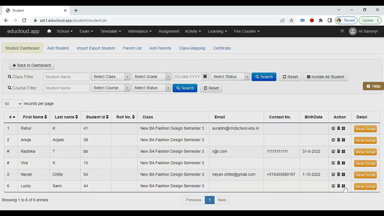 Move student from one class to another