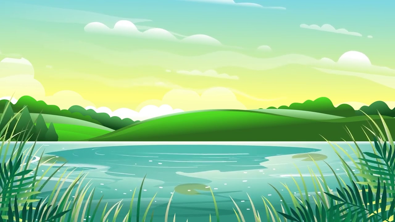 4K Beautiful Animated cartoon background river landscape l Free cartoon background video