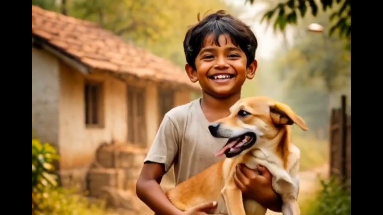 little dog and boy happiness 