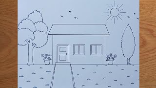 How to draw a house with pencil very easy for beginners/របៀបគូរគំនូរផ្ទះដោយប្រើខ្មៅដៃ