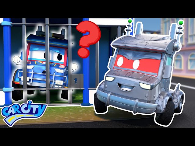 Super Police Truck in jail because of his Evil Robot Twin