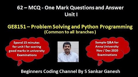 Python MCQ | Multiple Choice Question and Answer | GE8151 - PSPP | Unit 1 | Tamil | 62