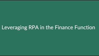 Leveraging RPA in the Finance Function
