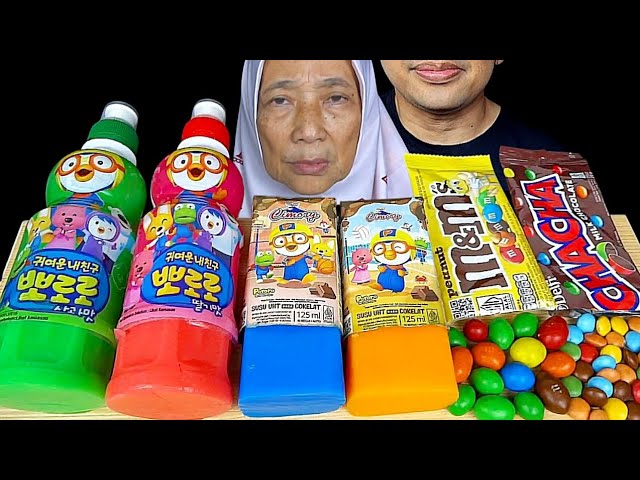 Mukbang Puding Minuman Pororo || Puding Susu Kotak Pororo || coklat M&M || Coklat CHACHA