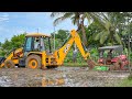 JCB 3DX going fully Sludge to Mahindra 475 DI Tractor Stuck in Mud Rescue I jcb video