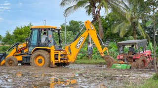 JCB 3DX going fully Sludge to Mahindra 475 DI Tractor Stuck in Mud Rescue I jcb video