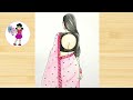 how to draw a girl with saree easy /step by step