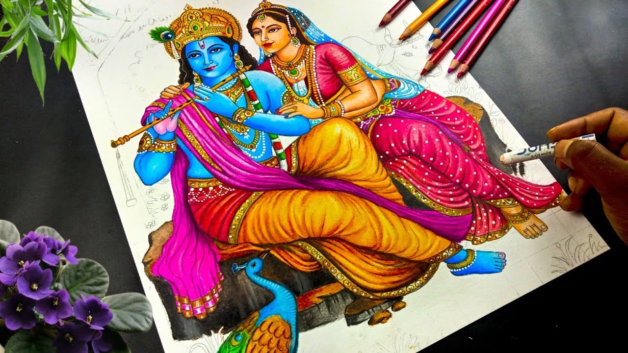 Janmashtami Radha Krishna Drawing / Lord Krishna Drawing ...