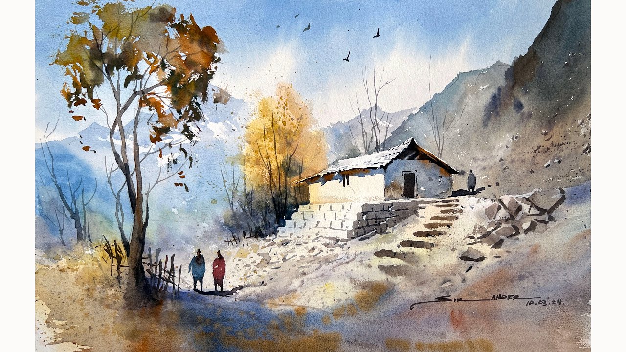 Watercolor landscape painting