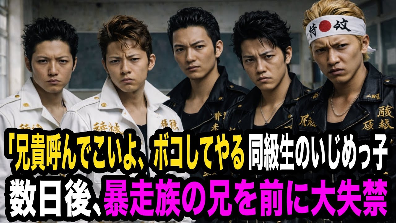 「兄貴呼んでこいよ、ボコボコにしてやる」と調子に乗っている自称不良のいじめっ子。数日後、本物の暴走族の兄が学校に乗り込み、大失禁