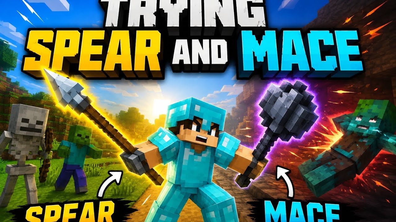 Trying spear and mace in minecraft part2 - YouTube